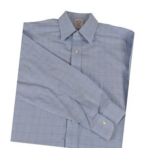 Brooks Brothers Mens 15.5 34 Traditional Fit Cotton Window Pane Blue Check Shirt